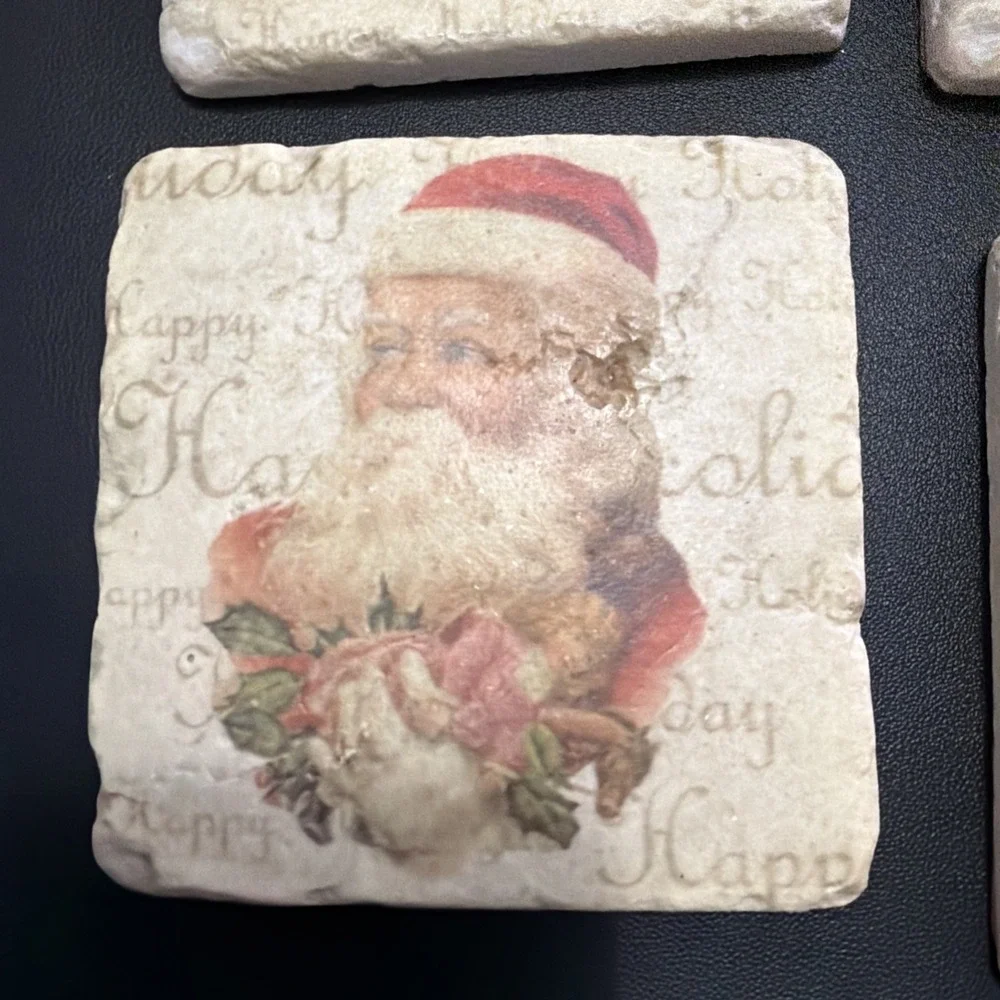 Set Of 4 Vintage Christmas Coasters Ceramic Tile
